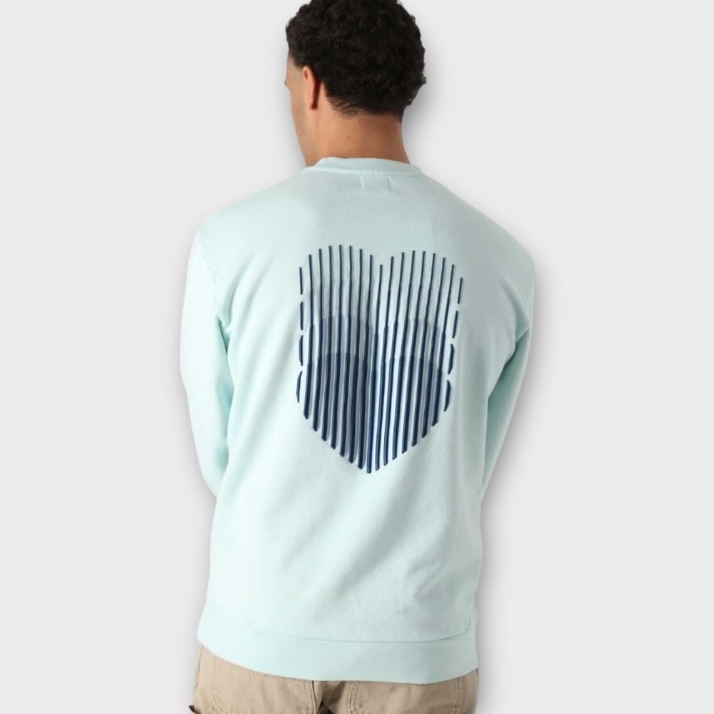 Arte Antwerp Men's Medium Cruz Heart Crew Neck Pullover Sweater in Skylight
